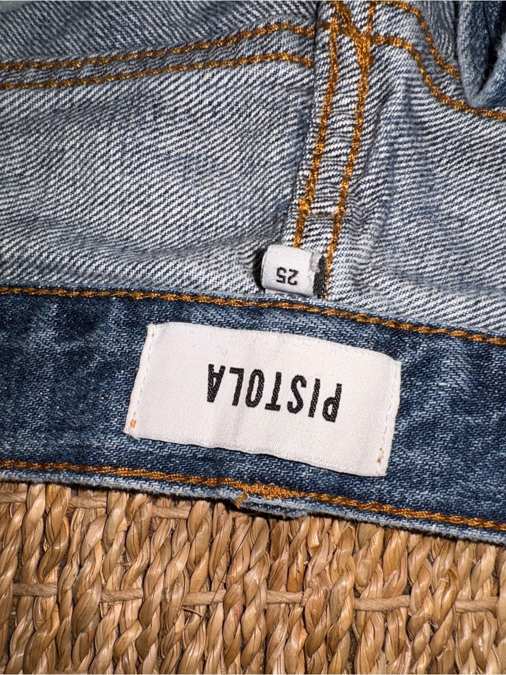 pistola Light Blue High-Rise Denim Waistband Detail